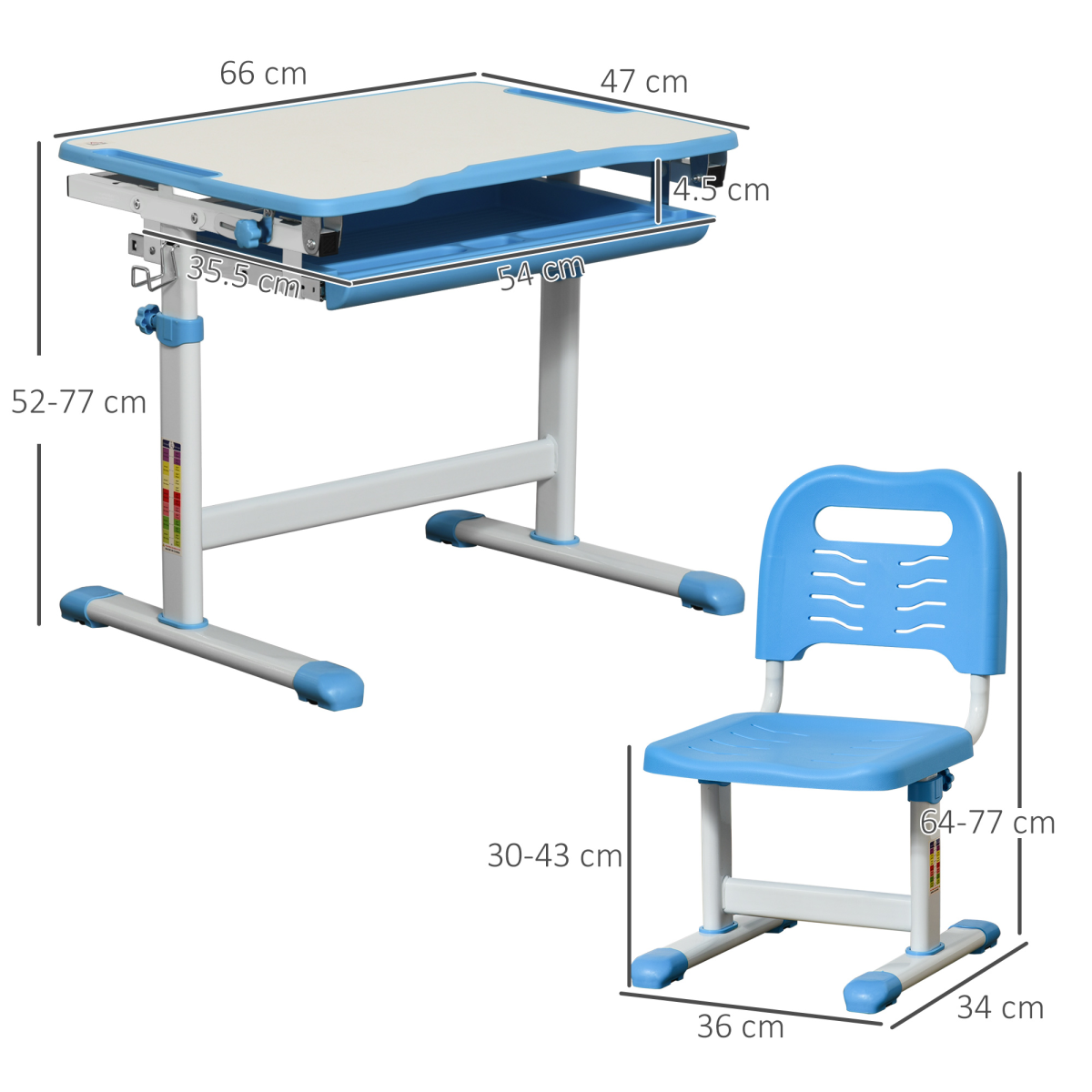 Kids Desk and Chair Set with Adjustable Height, Tiltable Top, Drawer, Pen Slots and Hook – Ages 6–12