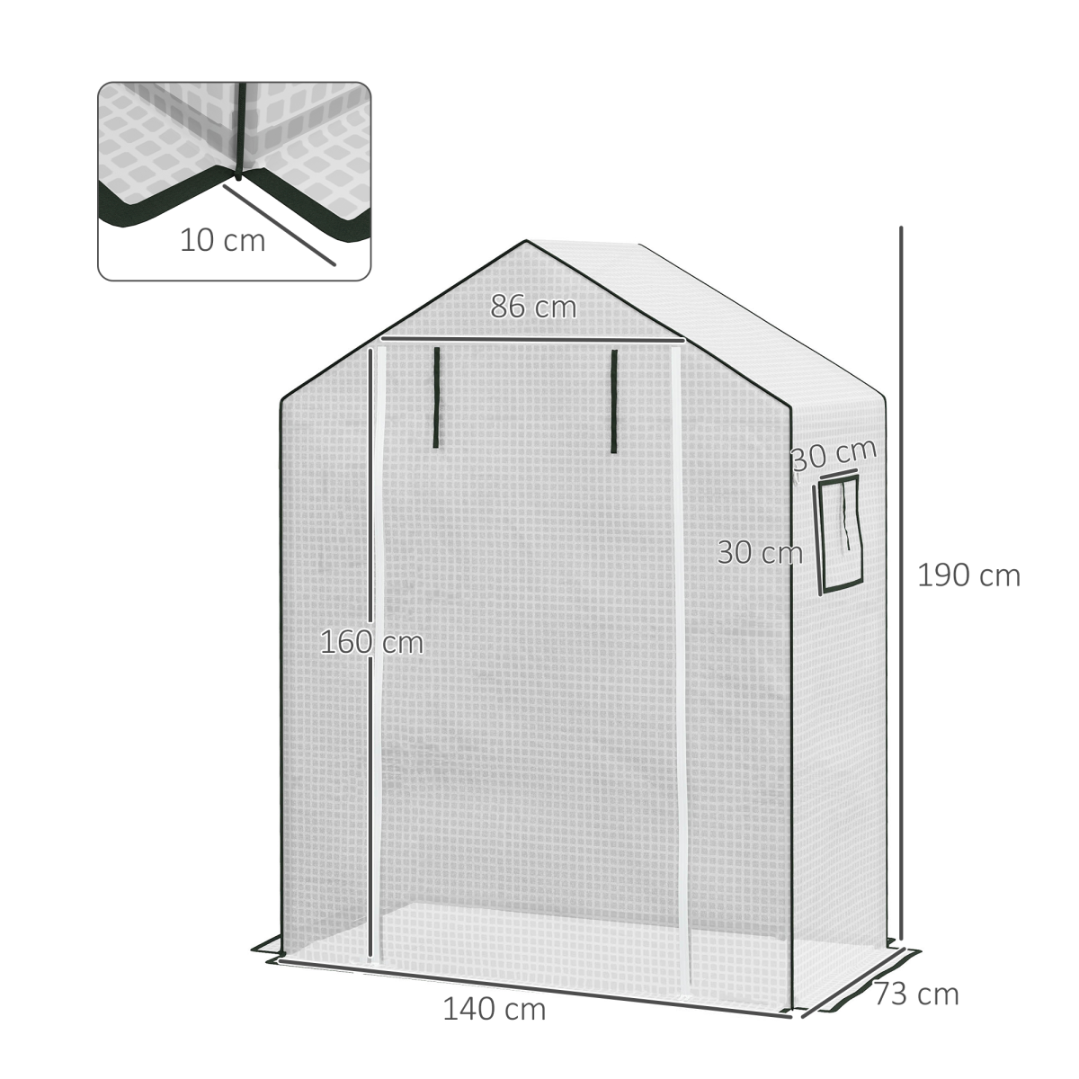 Outsunny Greenhouse Replacement PE Cover with Roll-up Door & Mesh Windows – Cover Only, White