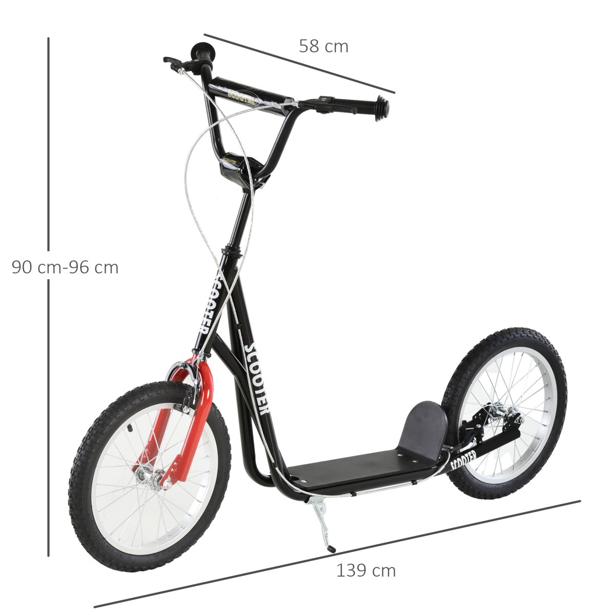 HOMCOM Kids Kick Scooter with Adjustable Handlebar, Dual Brakes & Inflatable Wheels – Ages 5+, Black