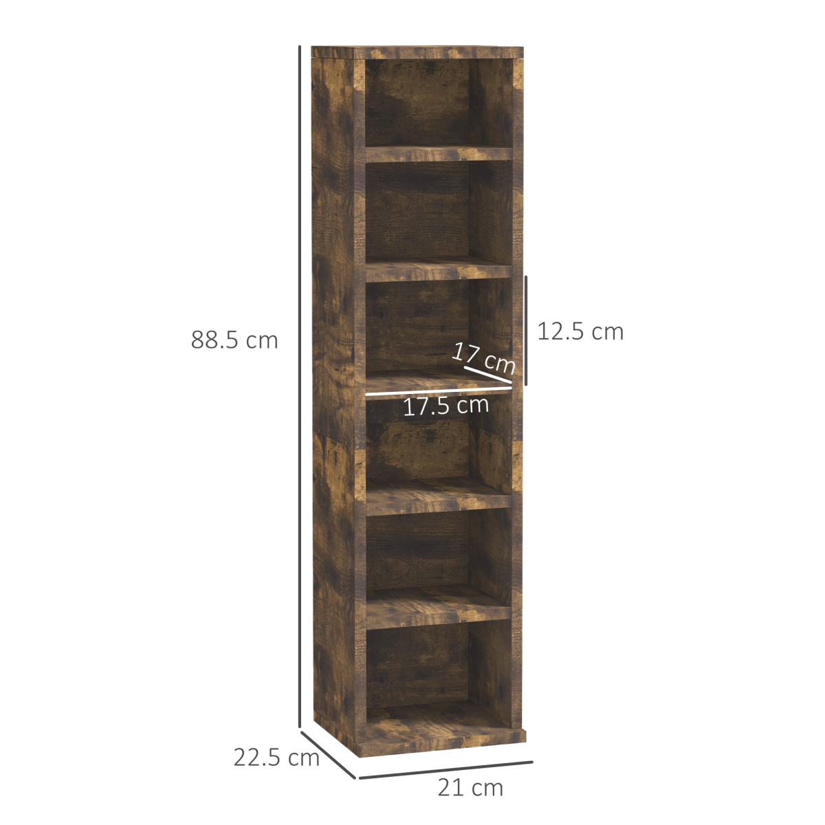 HOMCOM Set of 2 CD & Media Tower Racks with Adjustable Shelves – DVD & Games Storage, Rustic Brown