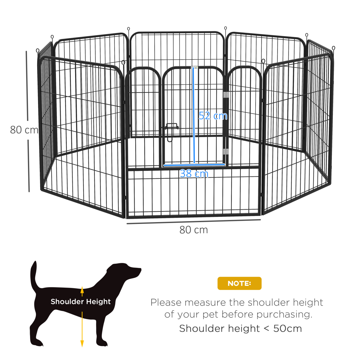 Pawhut 8-Panel Metal Pet Playpen for Dogs and Puppies – Folding Indoor and Outdoor Run Fence with Lockable Door