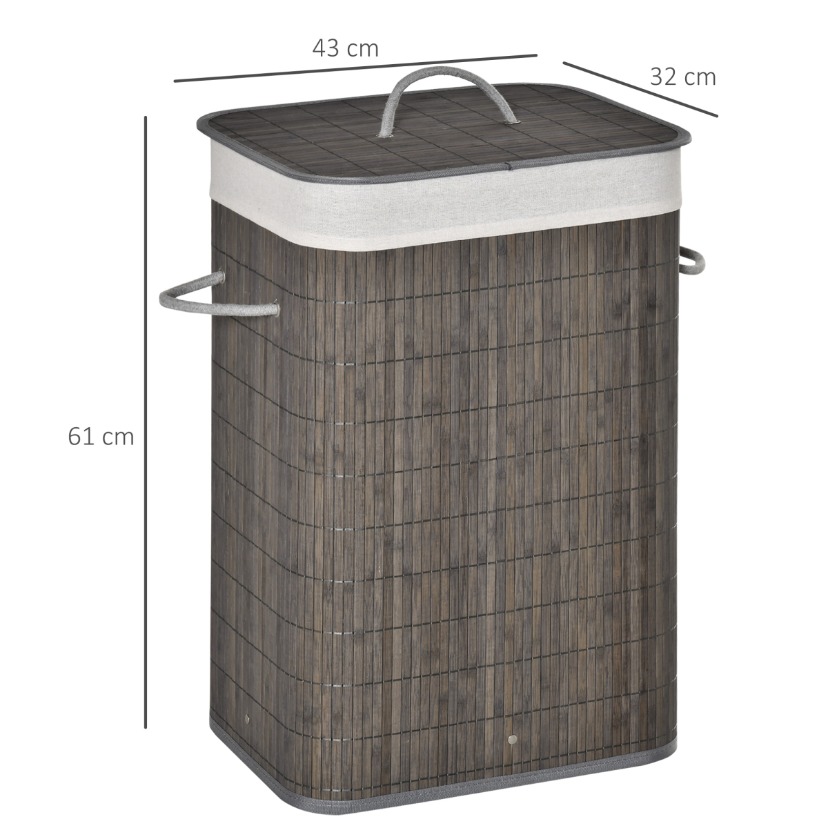HOMCOM Bamboo Laundry Basket with Flip Lid and Removable Lining – Foldable Hamper, Grey