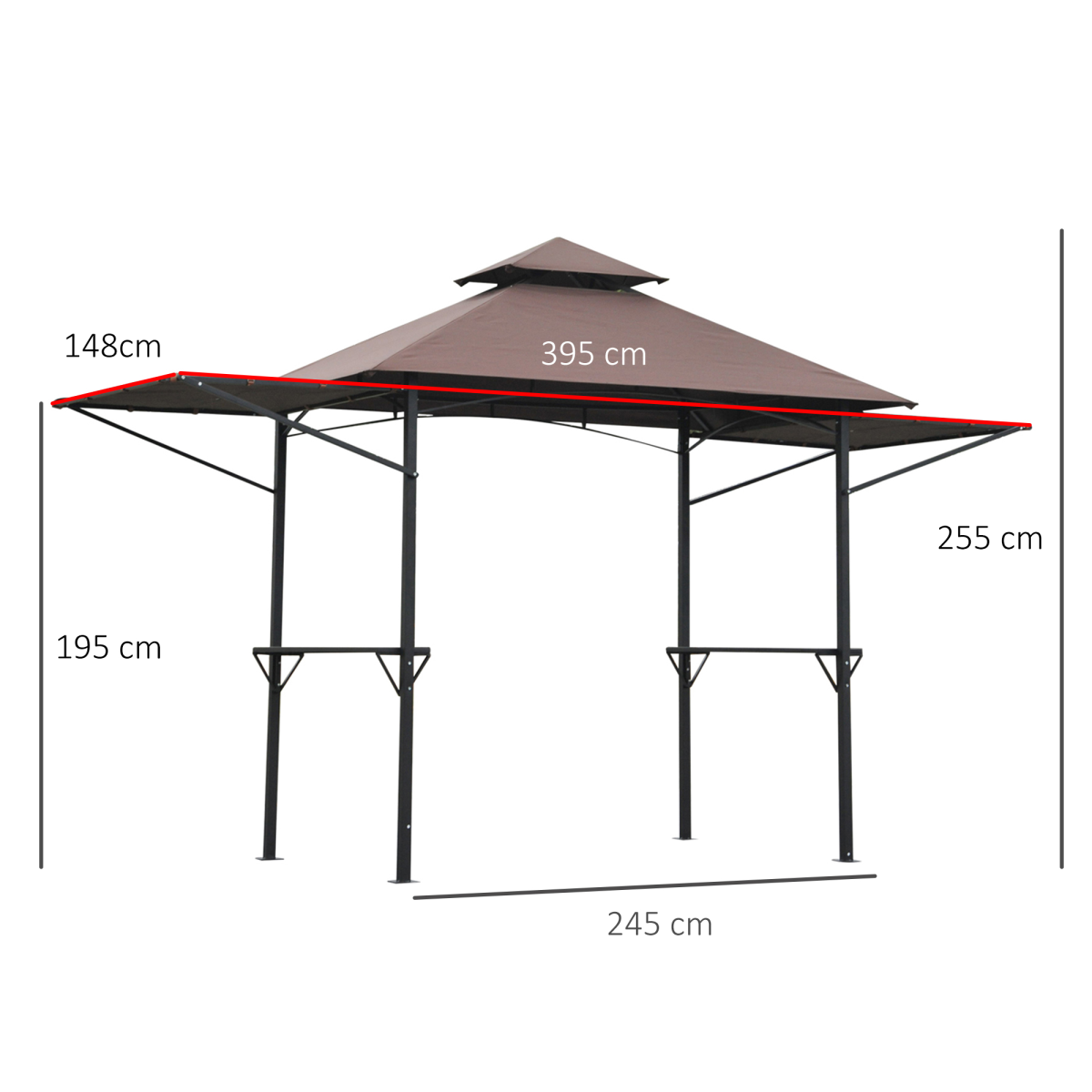 Outsunny BBQ Canopy Tent 250x150x250cm with Flame-Retardant Roof & Side Awnings – Grill Shelter