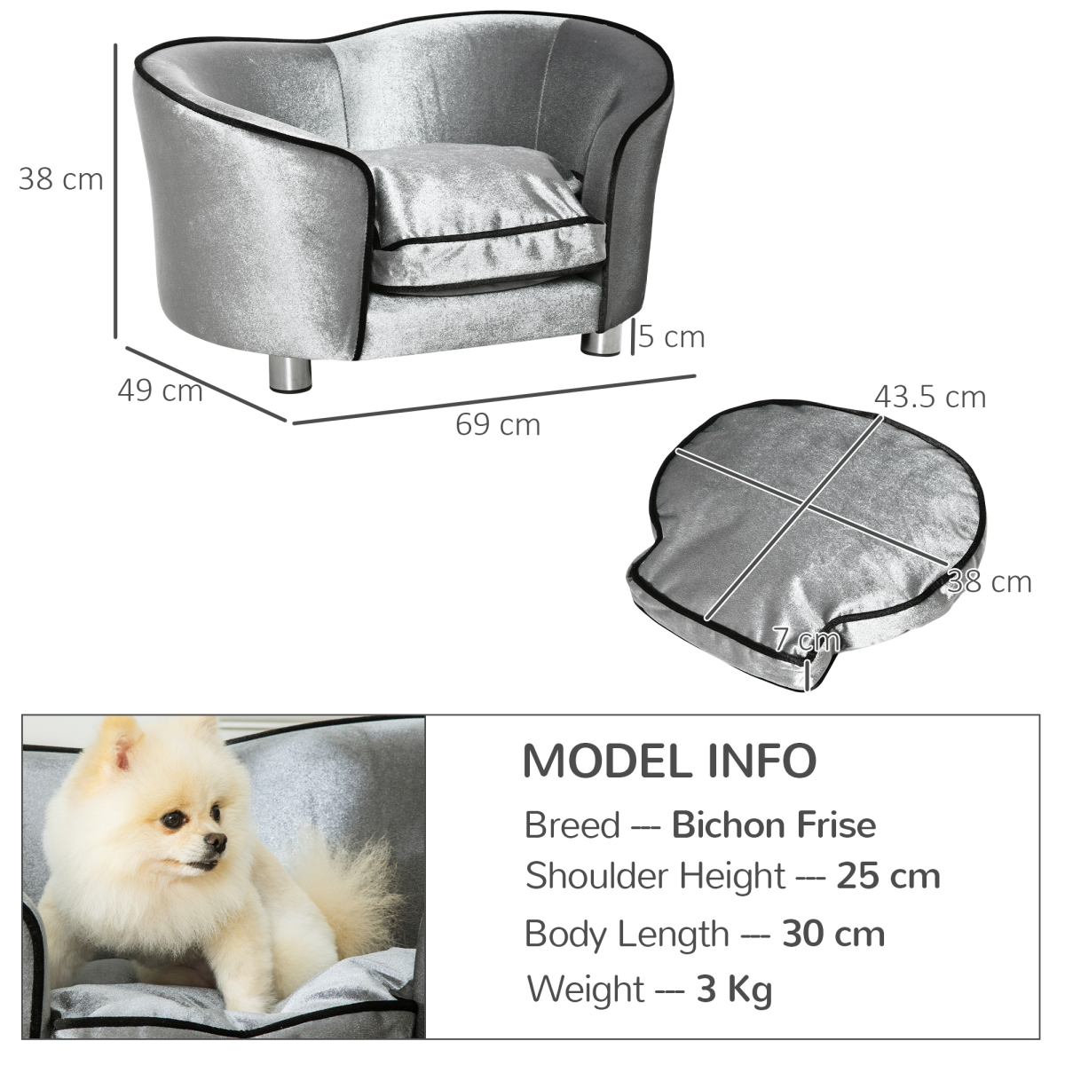 Pawhut Modern Dog Sofa Bed with Removable Cushion & Storage Pocket – Pet Lounge for Small Dogs and Cats