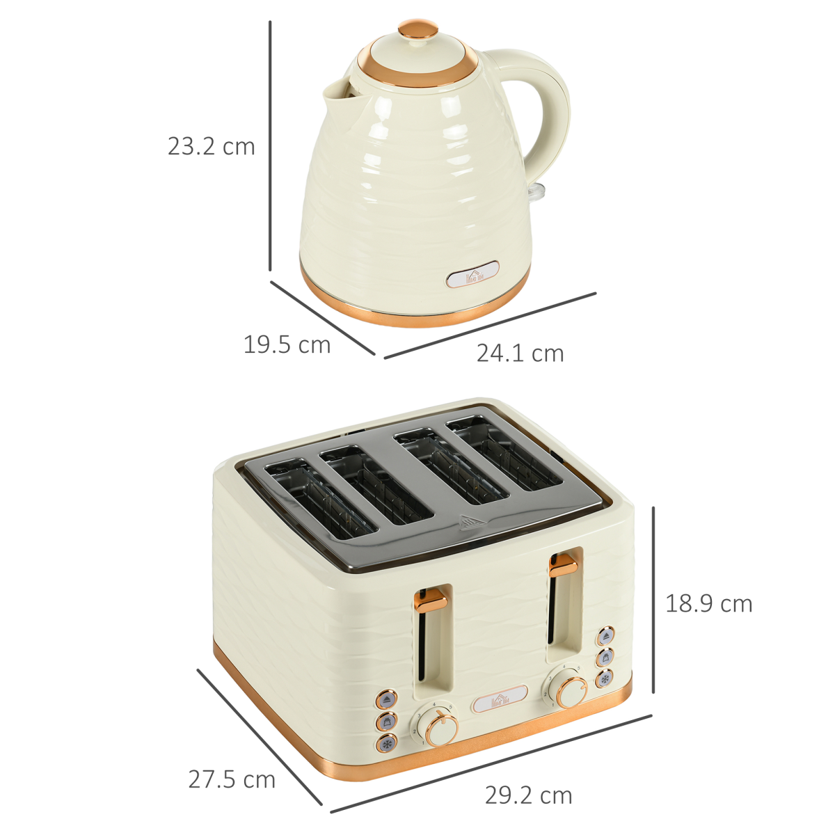 HOMCOM 1.7L Rapid Boil Kettle & 4-Slice Toaster Set – Pebbled Design Breakfast Set, Beige