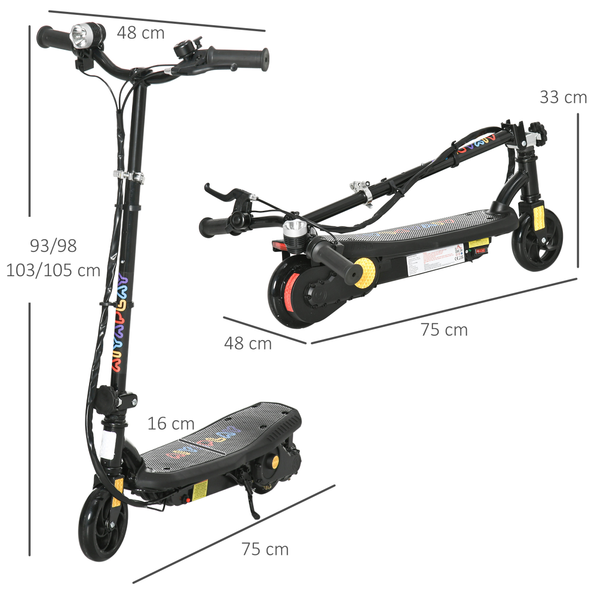 Kids Folding Electric Scooter with LED Headlight, Bell & Hand Brake – Adjustable E-Scooter for Ages 7–14, Black