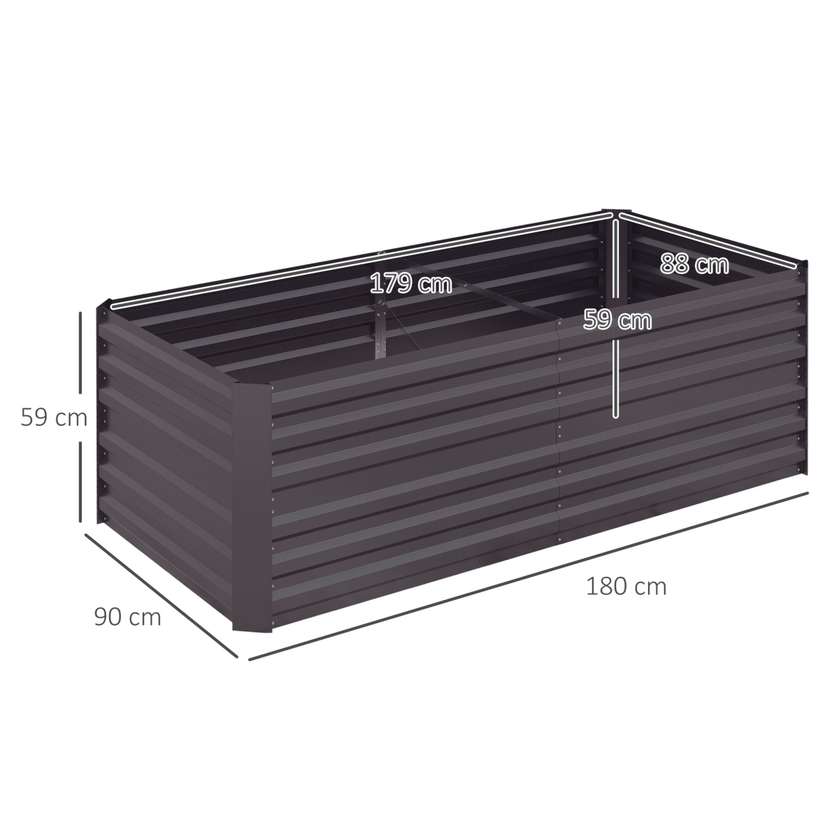 Outsunny Galvanised Steel Raised Garden Bed with Reinforced Rods – 180 x 90 cm Planter, Dark Grey