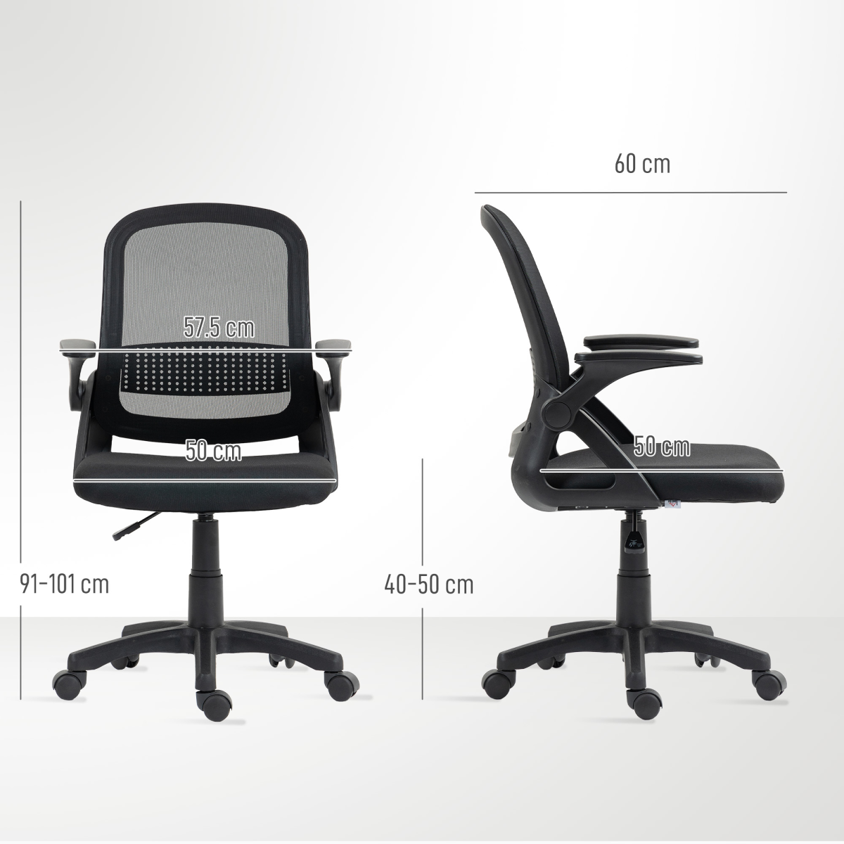 Breathable Mesh Office Chair with Flip-Up Arms & Curved Foam Back – Home Office Desk Chair, Black