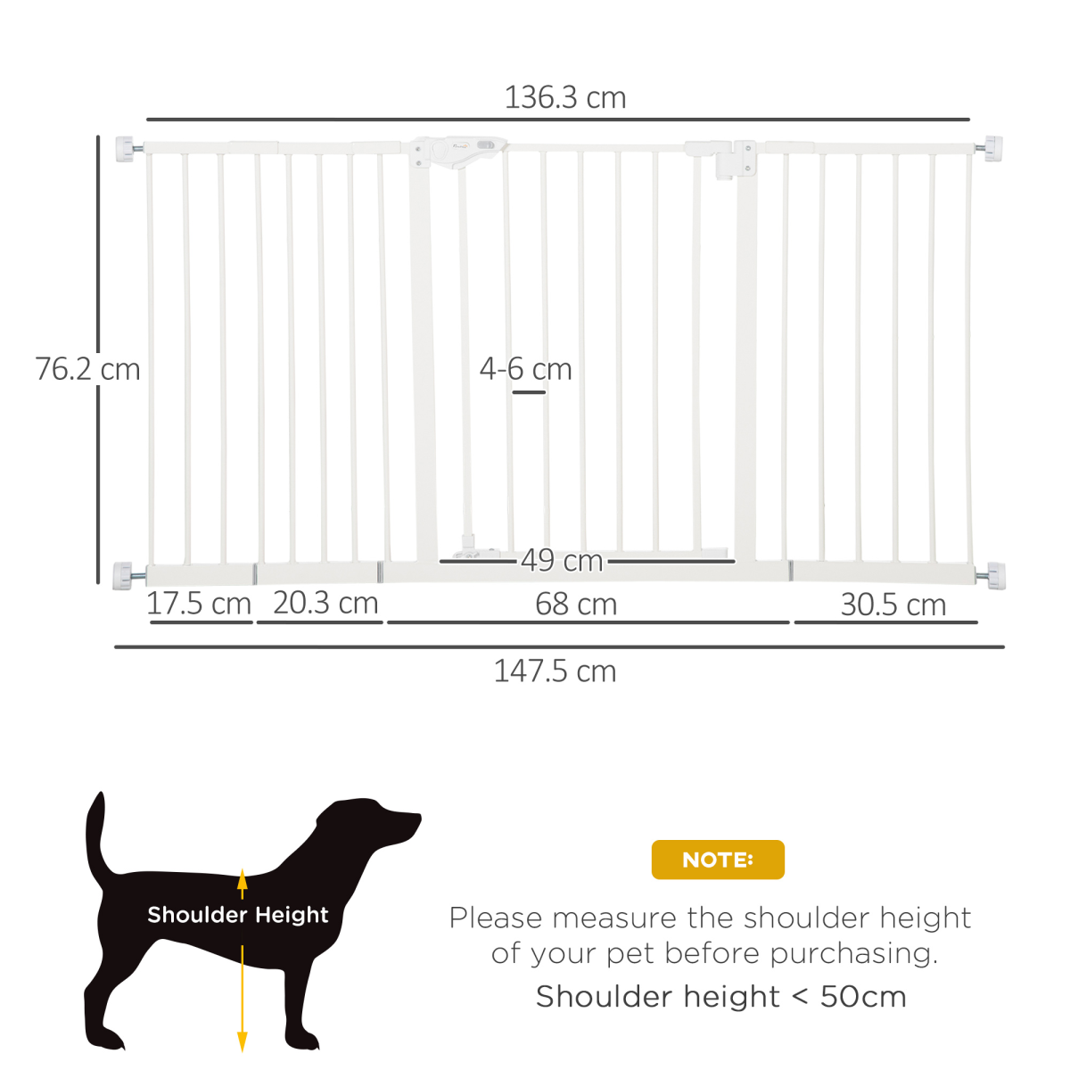 Pawhut Adjustable Metal Pet Safety Gate with 3 Extensions & Auto-Close Door – Double Lock, White
