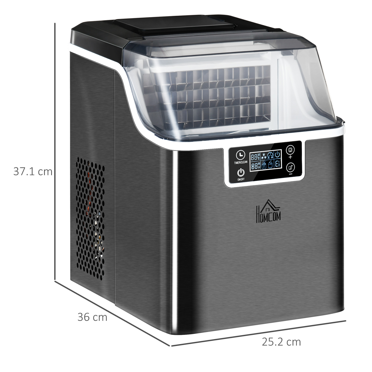 HOMCOM Countertop Ice Maker with Adjustable Cube Size, 20kg per Day – Compact Kitchen Appliance, Black