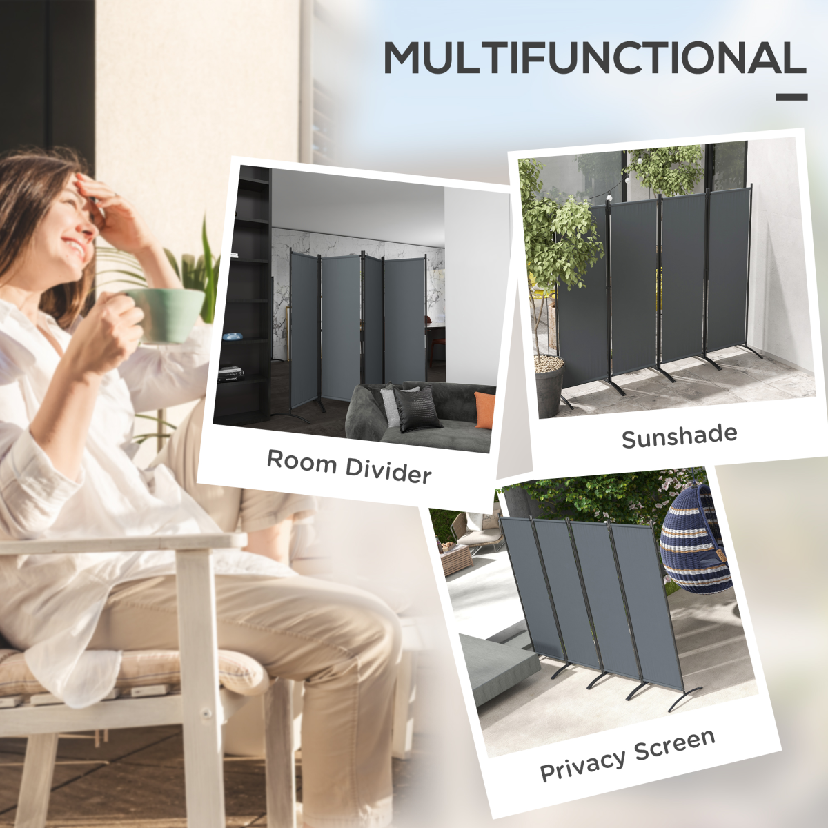 Outsunny 360° Foldable Outdoor Privacy Screen with Metal Frame – Garden and Patio Partition, Dark Grey
