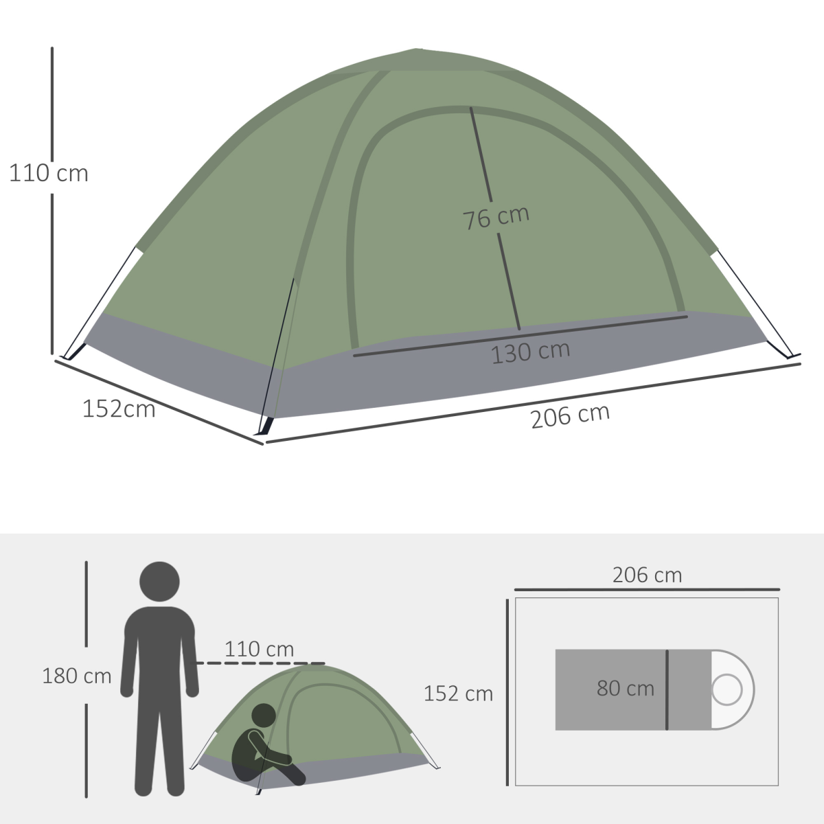 Outsunny 2 Person Dome Camping Tent with Mesh Windows & Storage Pocket – Hiking Tent, Multicoloured