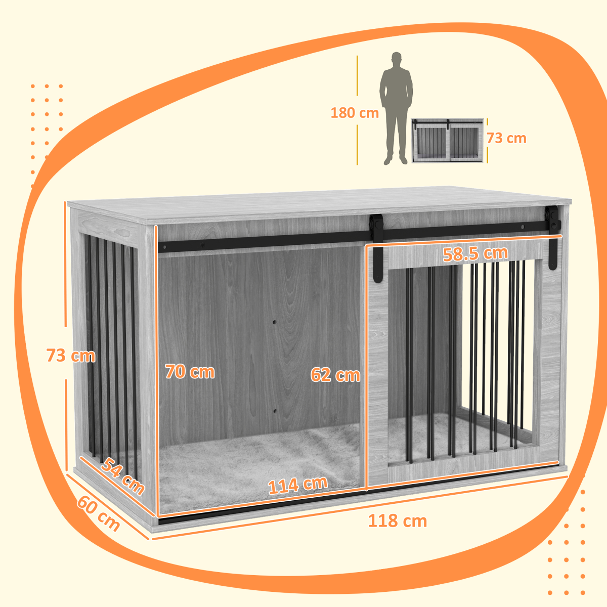 PawHut Dog Crate Furniture with Removable Cushion – Side Table Kennel with Barn Door for Extra Large Dogs, Grey