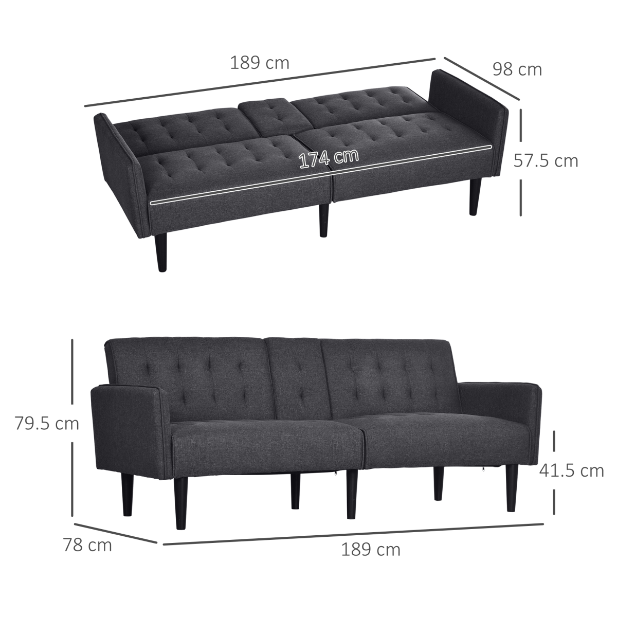 HOMCOM 3 Seater Home Theatre Futon Recliner Sofa Bed with Cupholders – Movie Night & Guest Sofa, Grey