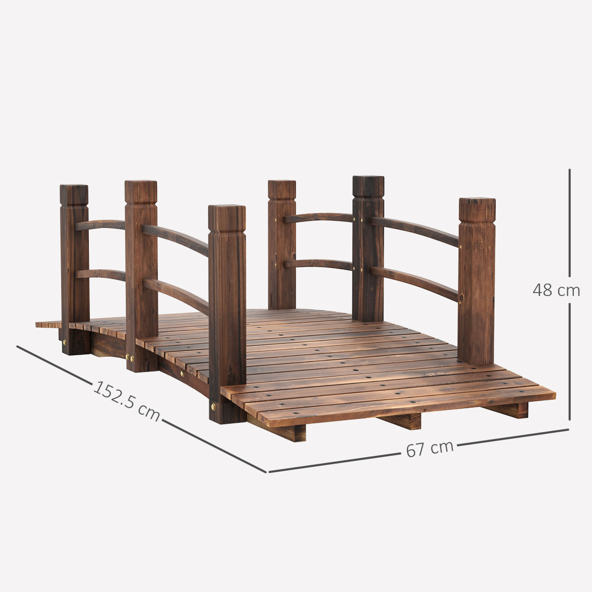 Outsunny Wooden Garden Bridge with Side Rails, Stained Fir Wood Arch – Outdoor Pond & Stream Walkway