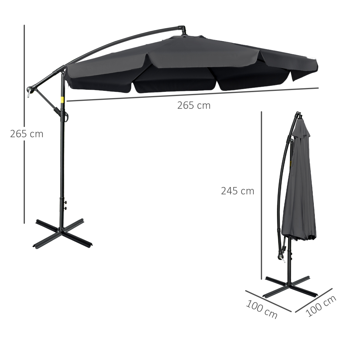 Outsunny 2.7m Cantilever Banana Parasol with Crank Handle & Cross Base – Garden Sun Shade, Black