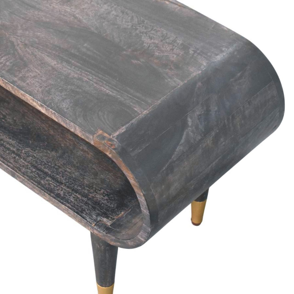 Artisan Furniture Solid Wood Curved Edge Media Unit with Brass-Tipped Legs – Velvet Mocha, Dark Brown