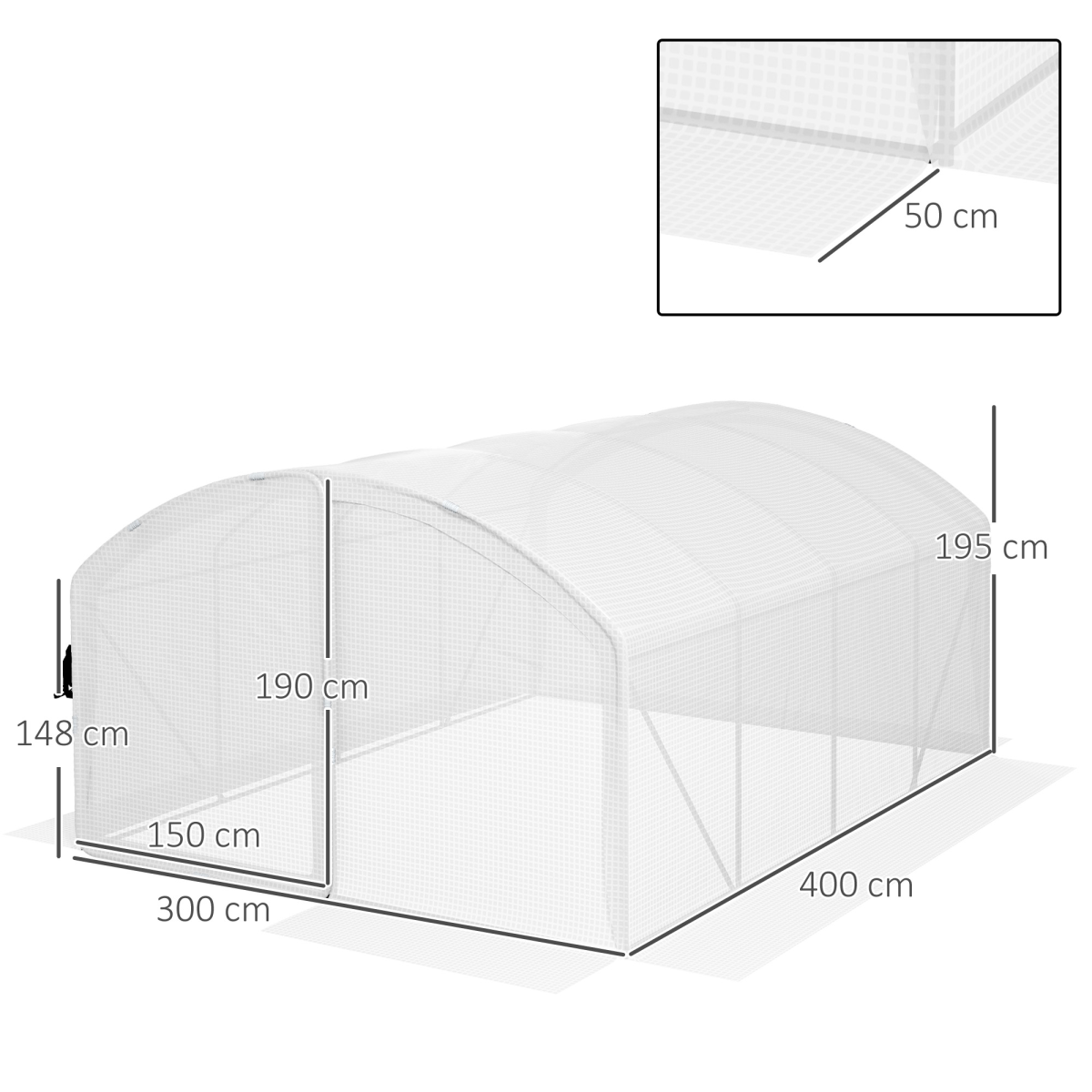 Outsunny 4 x 3 x 2m Polytunnel Greenhouse with Hinged Door & UV PE Cover – Galvanised Steel Frame, White