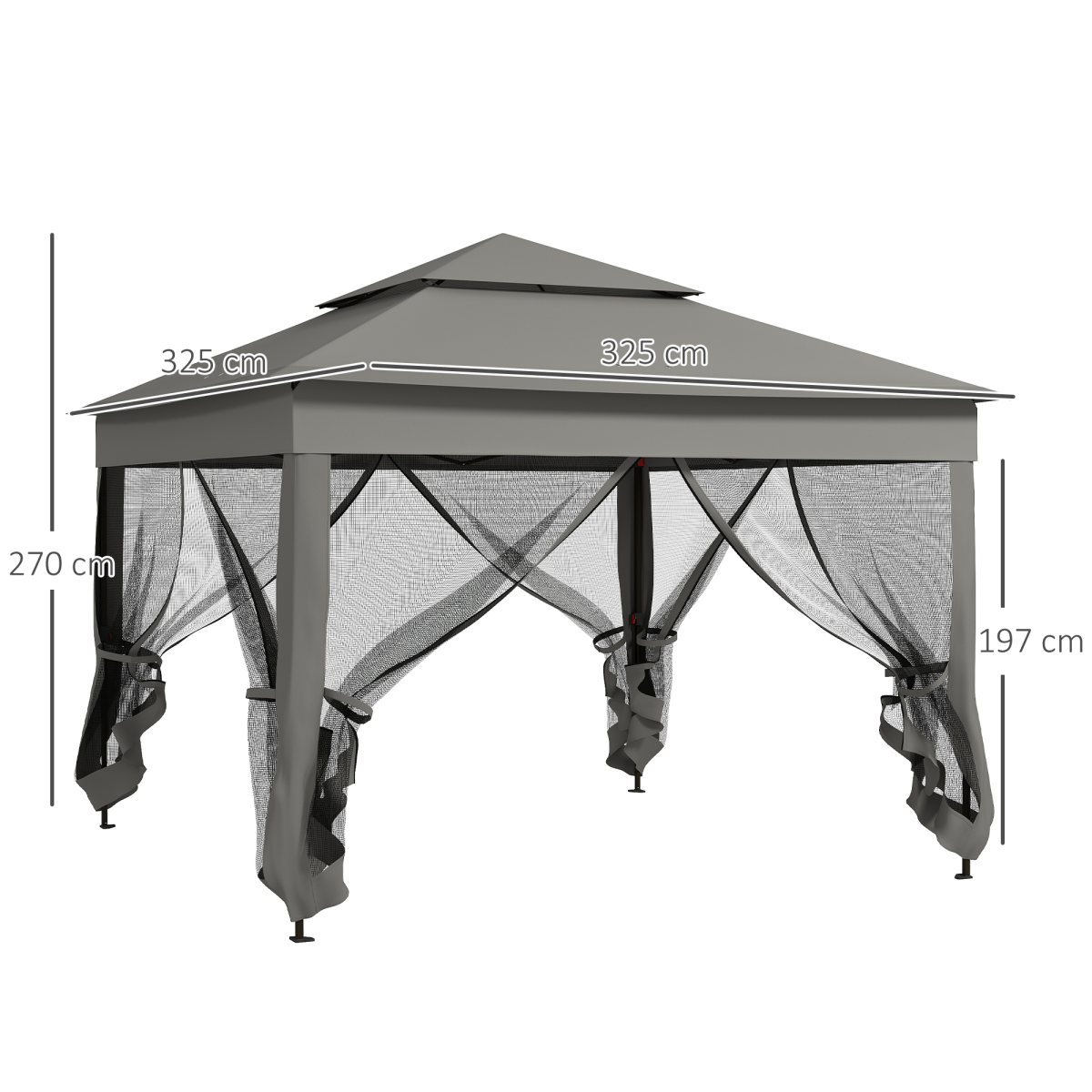 Outsunny 3.25m Pop-Up Gazebo with Net Curtains & Drainage Holes – Folding Party Tent, Dark Grey