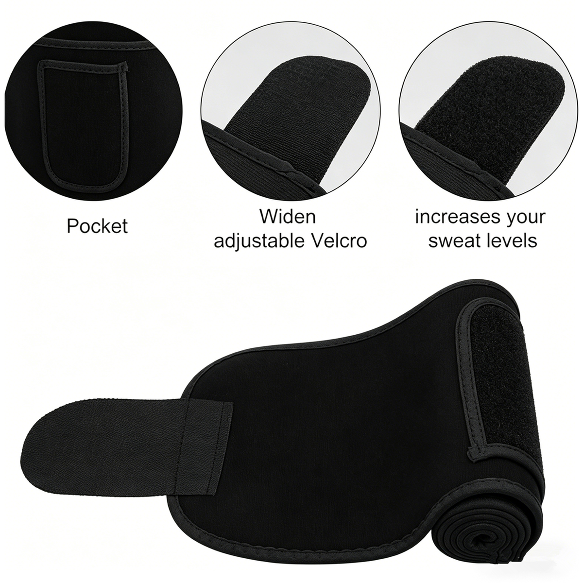 Waist Trimmer Belt with Phone Pocket – Adjustable Neoprene Workout Sweat Band, Black