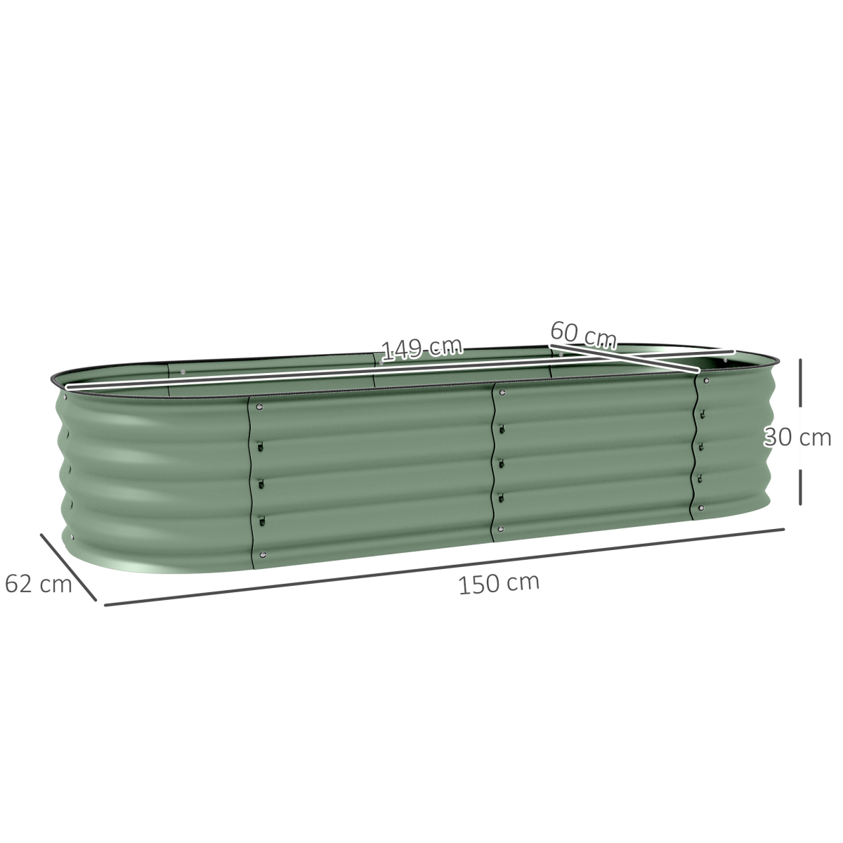 Outsunny Galvanised Steel Raised Garden Bed with Safety Edging – Changes Between Round, Oval and Oblong, Green