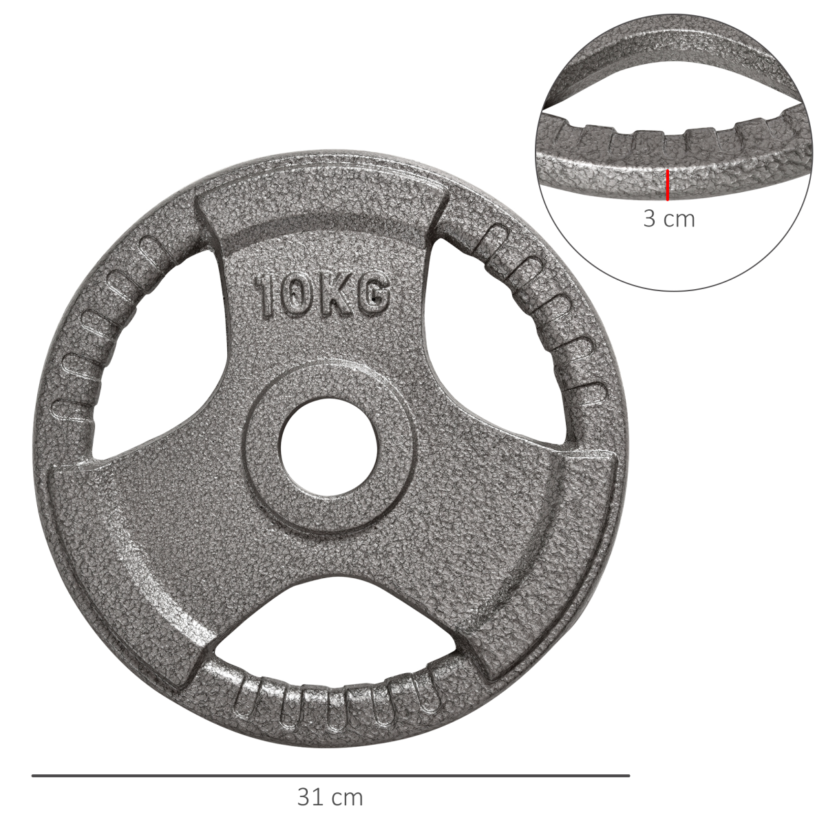 Olympic Weight Plates Set of 2 x 10kg with 2" Centre Hole & Tri-Grip – Steel Barbell Plates for Home Gym