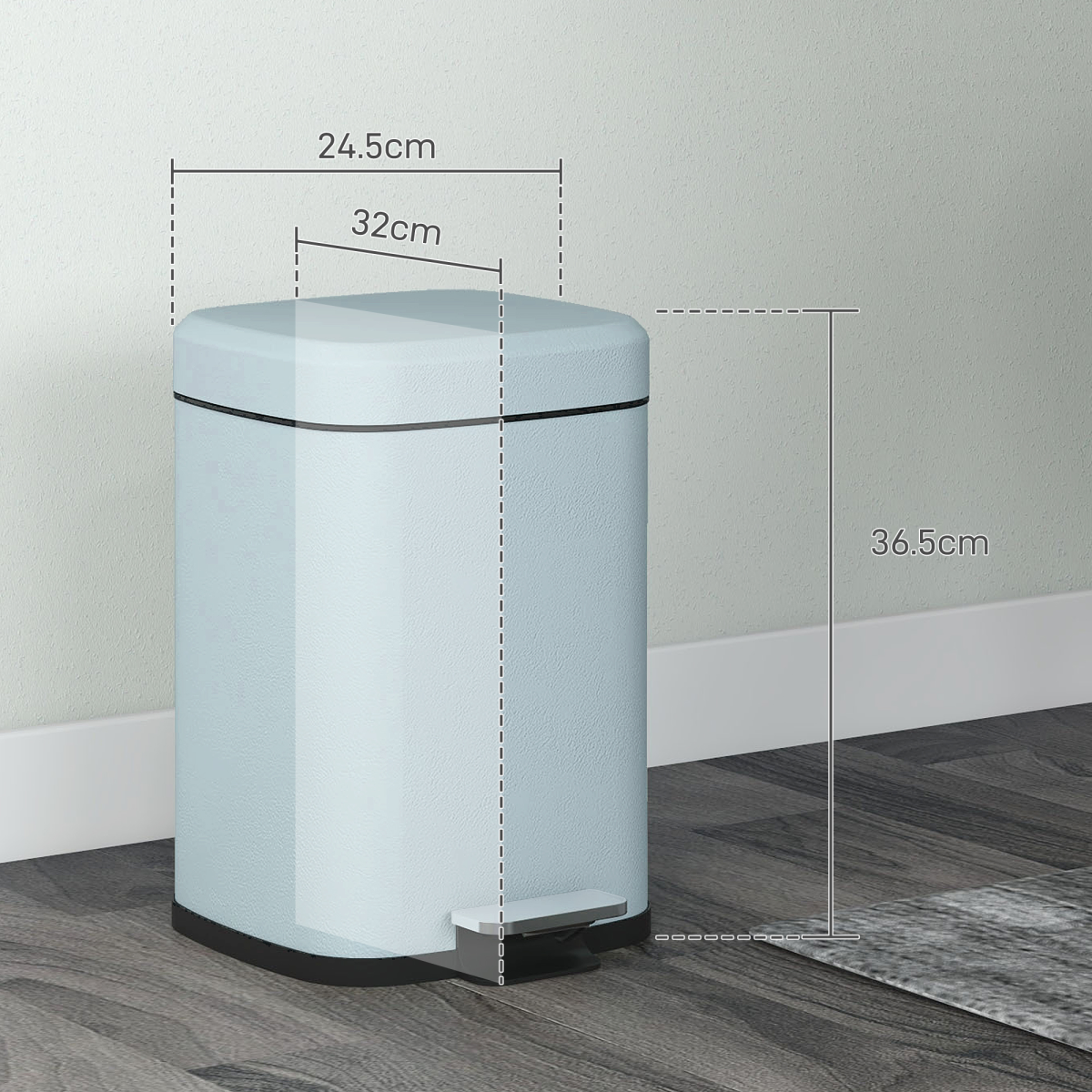 HOMCOM 12L Kitchen Pedal Bin with Soft-Close Lid – Fingerprint-Proof Metal Rubbish Bin, Light Green
