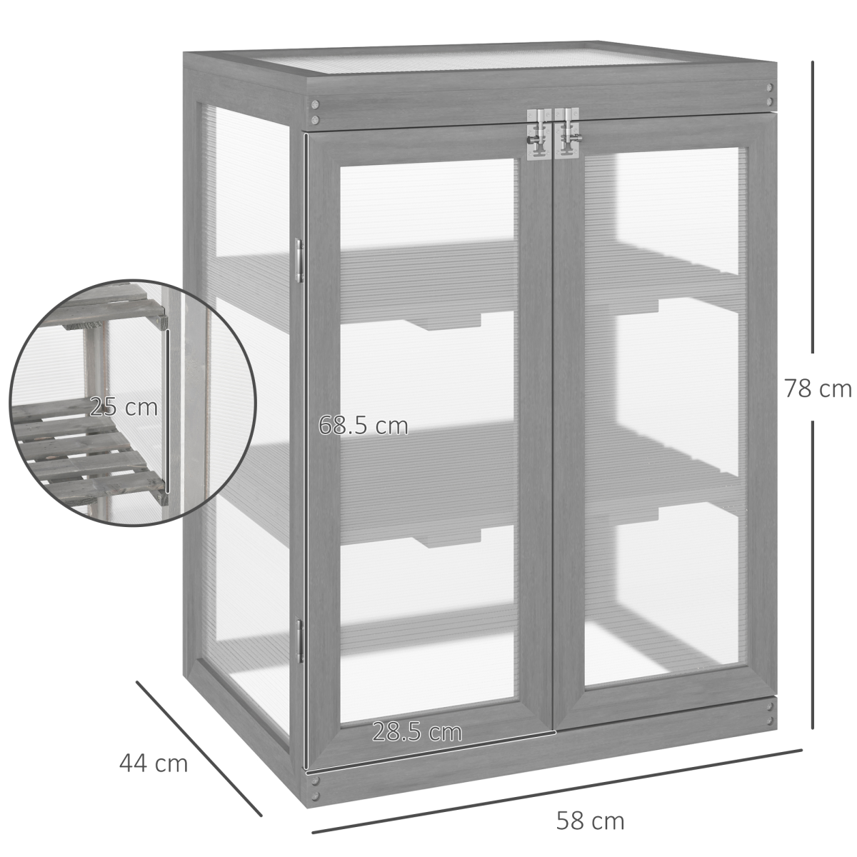 Outsunny 3-Tier Wooden Mini Greenhouse Cold Frame with Polycarbonate Panels & Flip-Top Lid – Plant Shelf