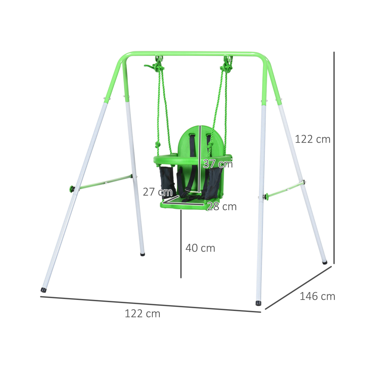 Outsunny Nursery Swing with Safety Seat Belt and Back Support, Powder-Coated Steel – Indoor & Outdoor, Green