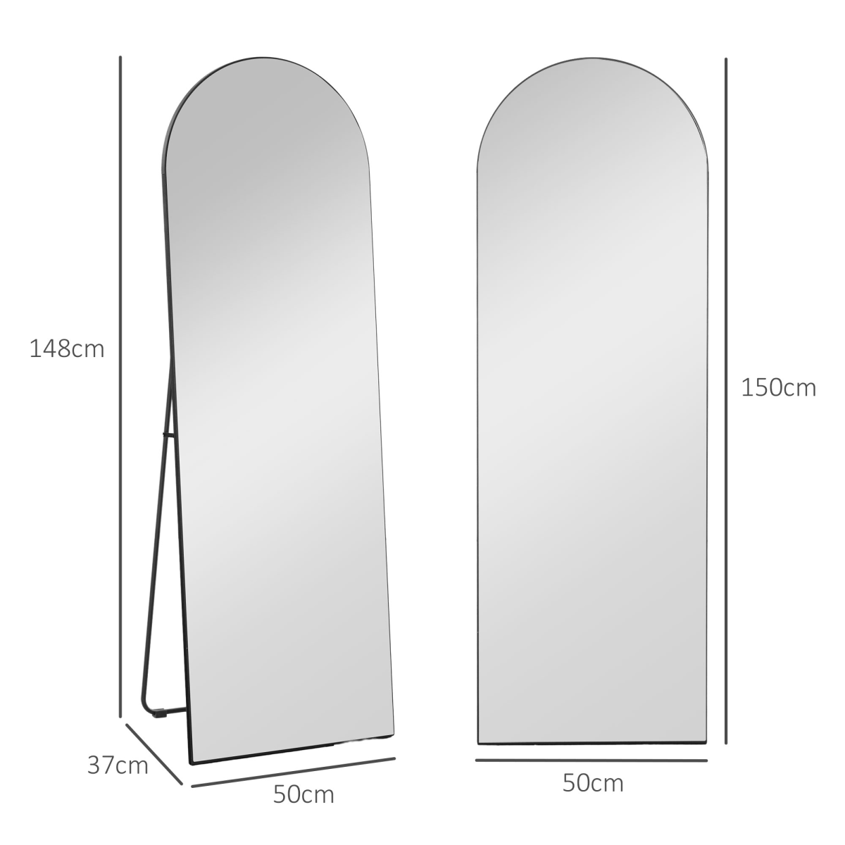 HOMCOM Full Length Curved Floor Mirror 150 x 50cm with Shatter-Proof Film – Wall Mount or Freestanding, Black