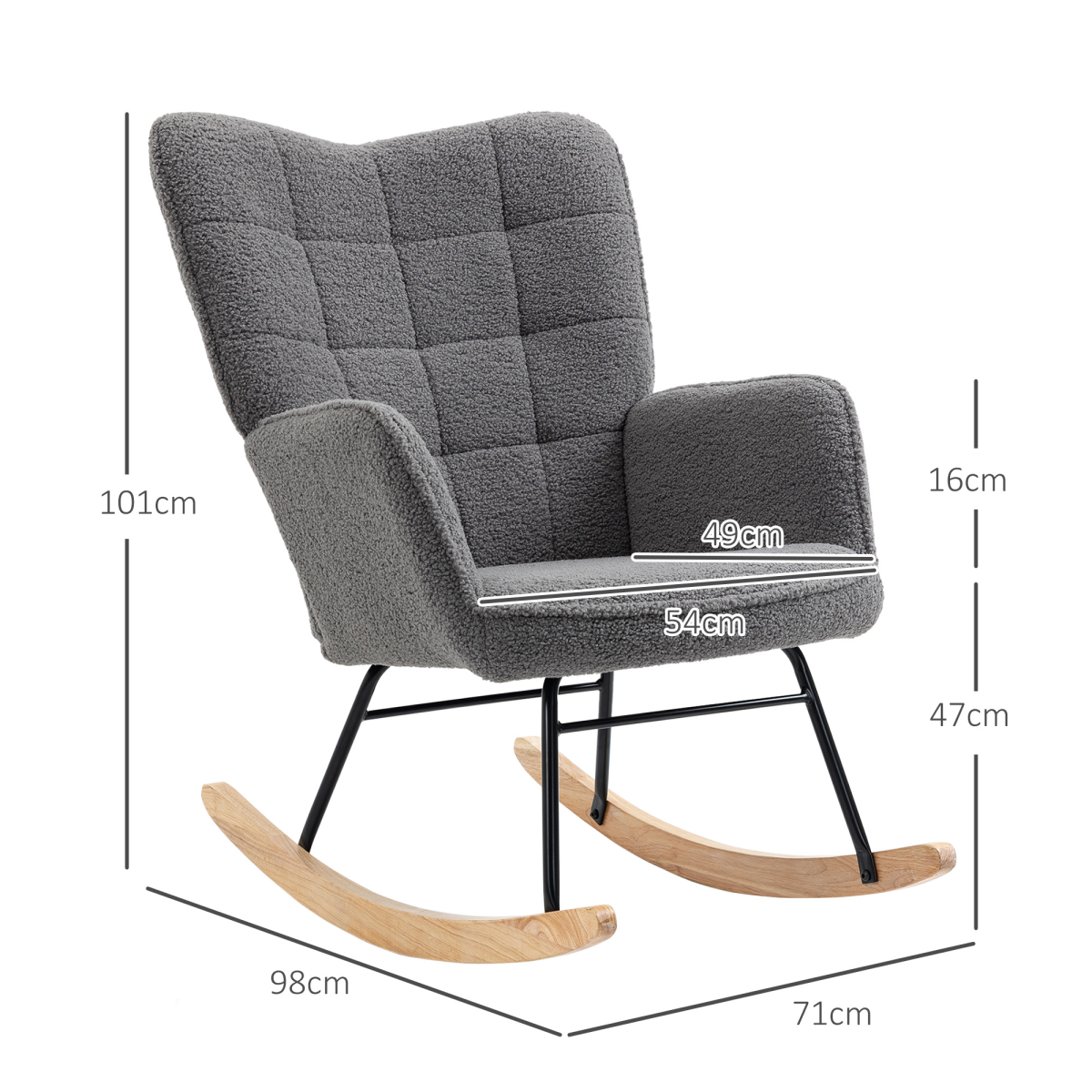HOMCOM Wingback Nursing Rocking Chair with Curved Wooden Base and Fleece Upholstery – Grey