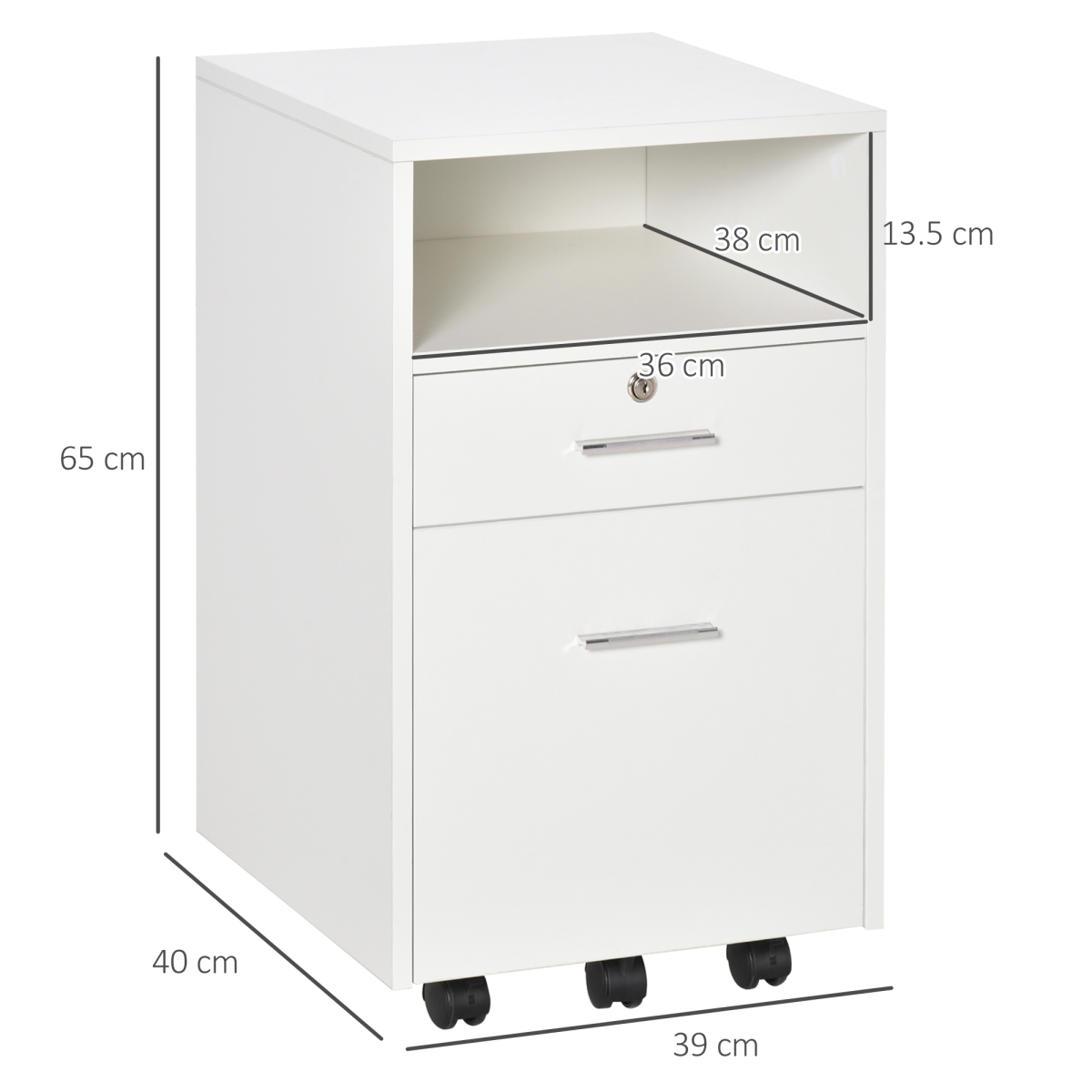 Vinsetto Mobile File Cabinet with Lockable Drawer, 5 Wheels & Open Shelf – Home Office Storage, White