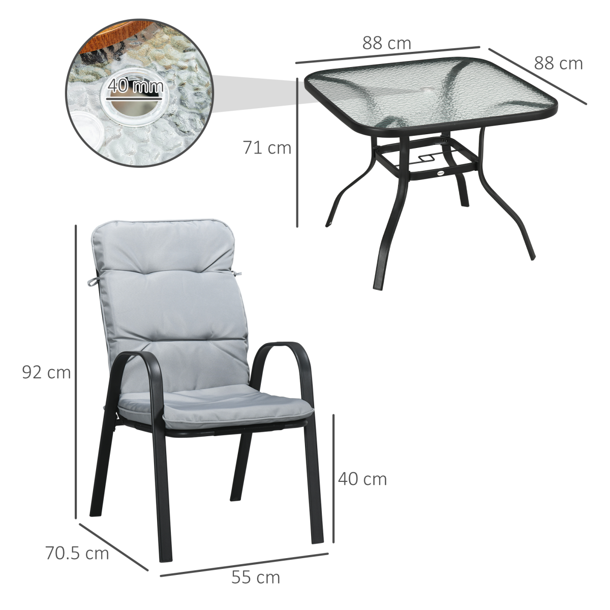 Outsunny 5-Piece Garden Dining Set with Glass-Top Table, Umbrella Hole & 4 Cushioned Chairs – Patio Furniture