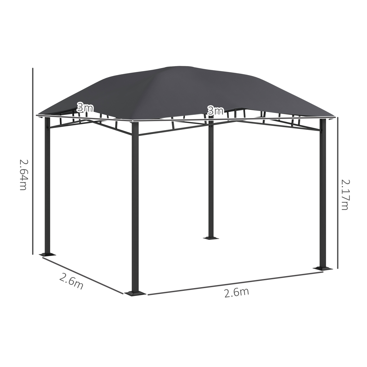 Outsunny 3x3m Patio Gazebo with Geodesic Design, Steel Frame & UV-Blocking Canopy – Garden Party Shelter, Grey