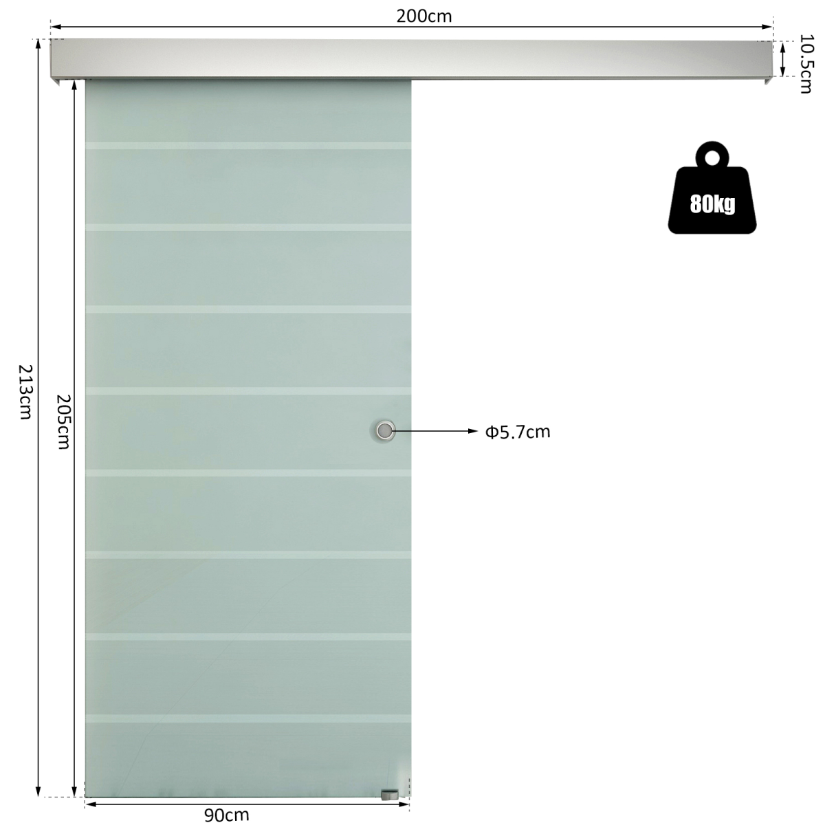 HOMCOM Tempered Frosted Glass Sliding Barn Door Kit with Aluminium Rail – Space-Saving Door for Bathrooms