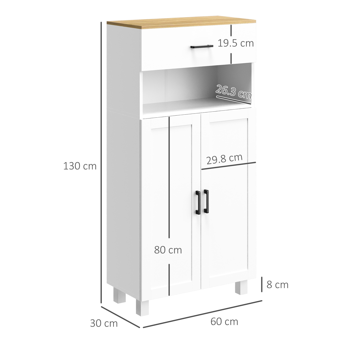 HOMCOM Kitchen Cupboard Storage Cabinet with Drawer, Open Appliance Space & Countertop – White