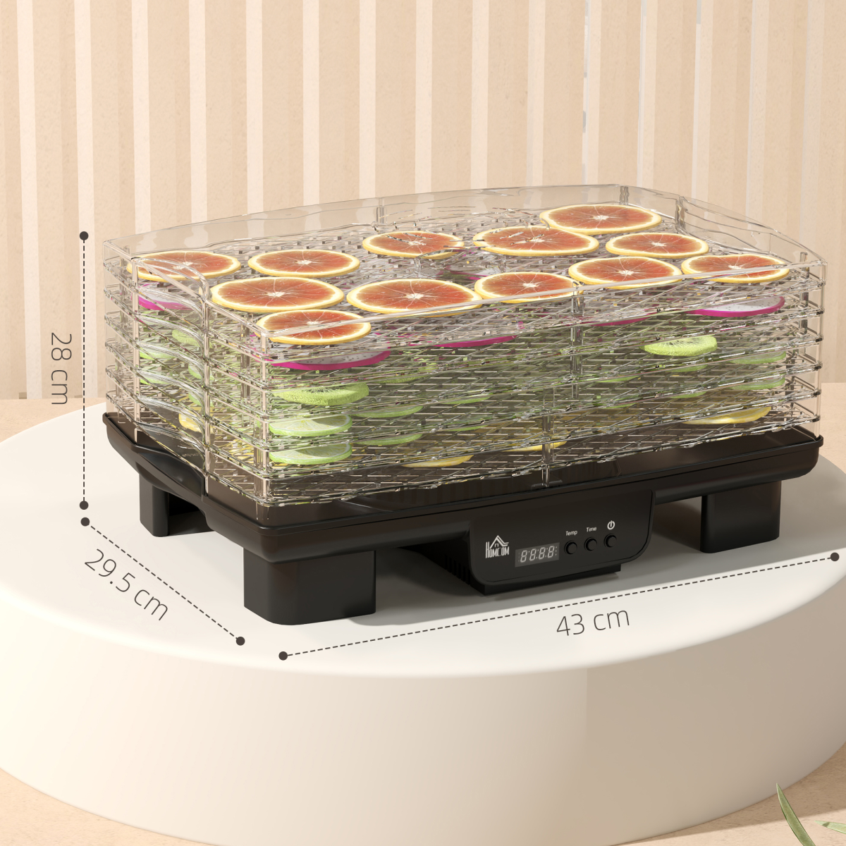HOMCOM 6 Tray Food Dehydrator with Adjustable Temperature & Timer – Food Dryer for Fruit, Meat & Vegetables, Black