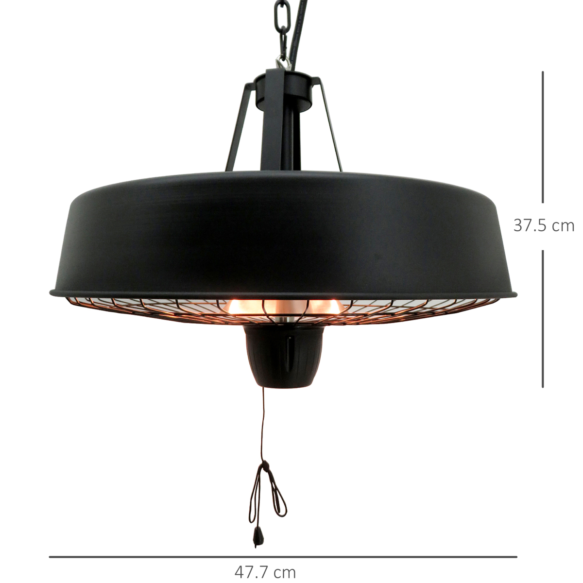 HOMCOM Hanging Halogen Infrared Patio Heater, 1000W/2500W with Chains – Gazebo & Pergola Heater, Black