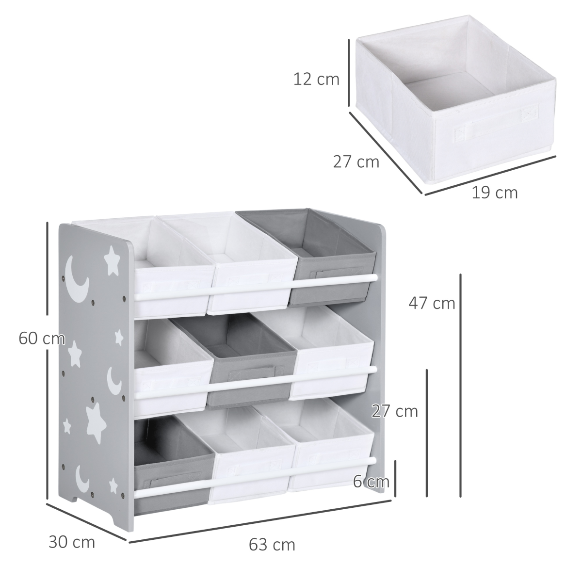 ZONEKIZ Storage Unit with 9 Removable Storage Baskets for Nursery Playroom – Grey