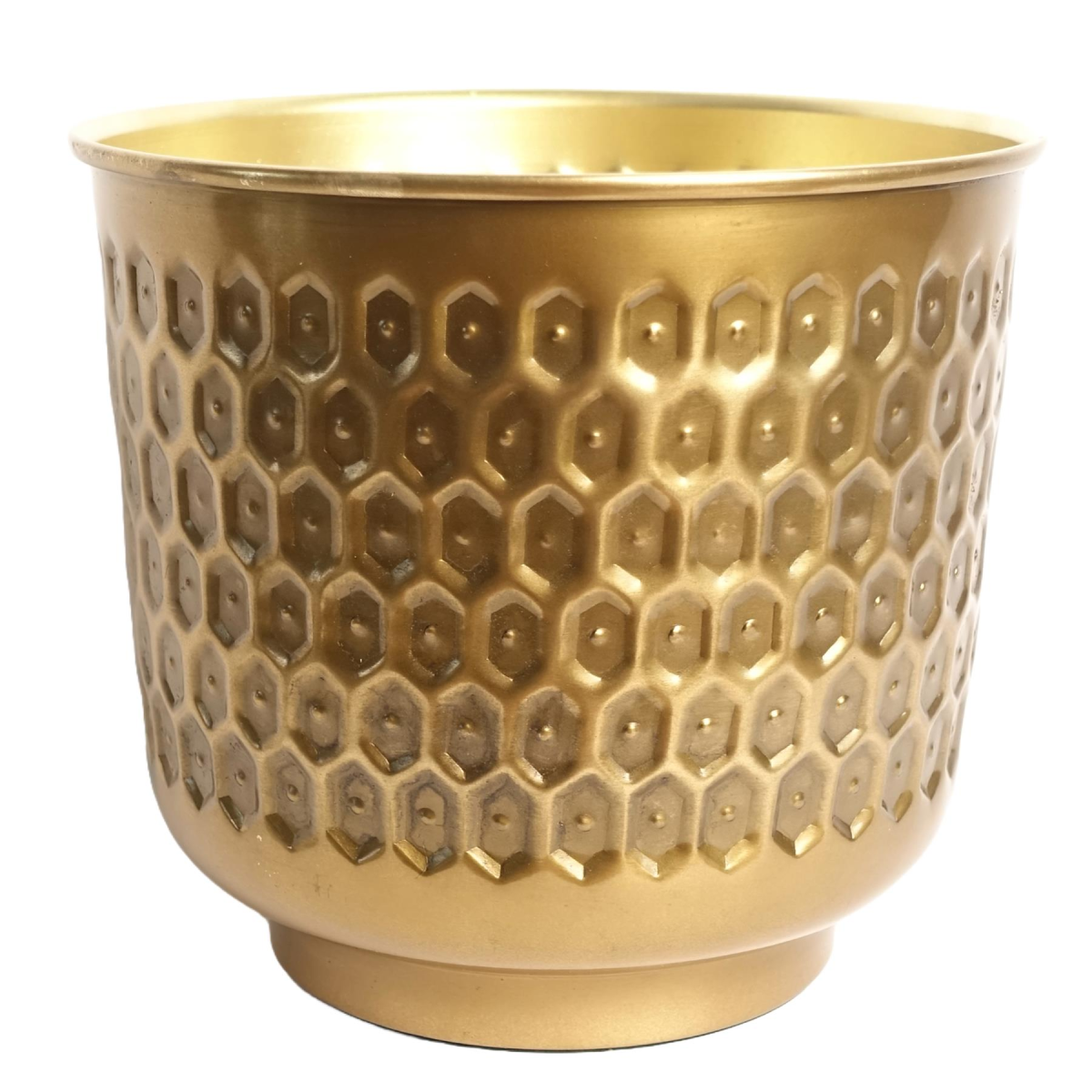 Leaf Gold Honeycomb Metal Planter – Handmade Indoor Plant Pot with Rustic Finish