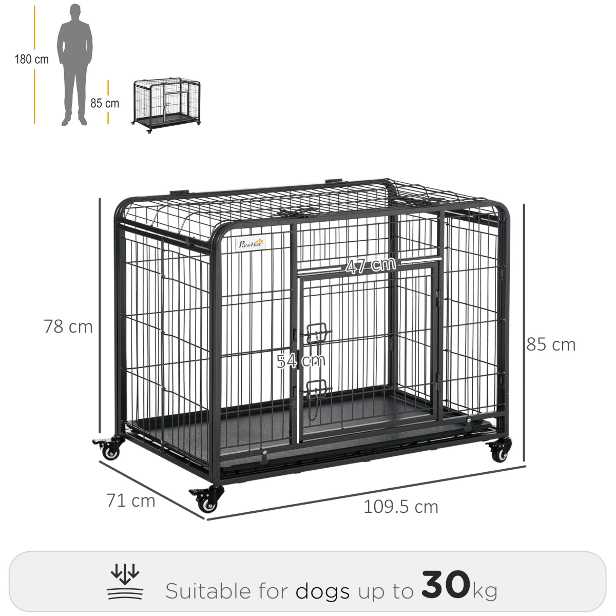 PawHut Foldable Metal Dog Crate with Lockable Doors, Wheels & Removable Tray – Large Dog Kennel