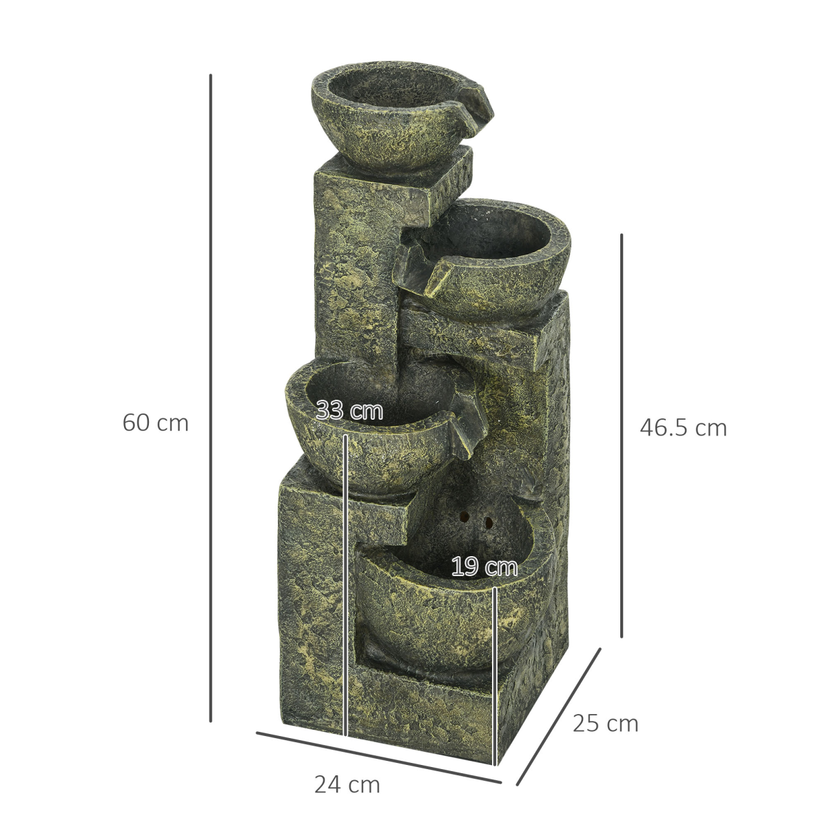 Outsunny 4-Tier Stone-Look Garden Water Fountain with Pump & Adjustable Flow – Cascading Resin Water Feature