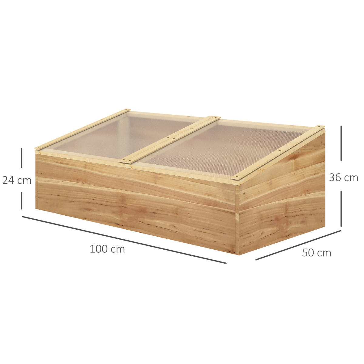 Outsunny Wooden Cold Frame Greenhouse with Polycarbonate Panels & Lifting Roof – 100 x 50 x 36cm, Natural