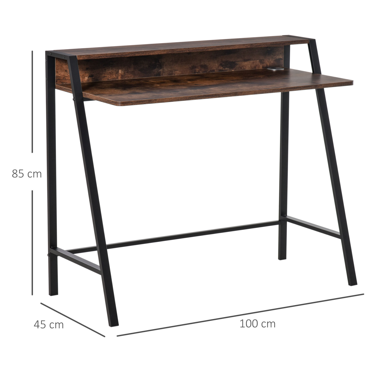 HOMCOM Writing Desk with Two-Tier Worktop and Storage Shelf – Home Office Computer Workstation, Rustic Brown