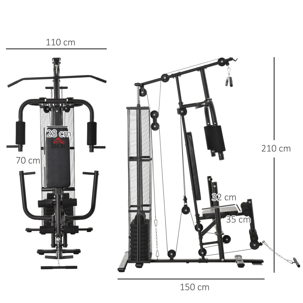 HOMCOM Multifunction Home Gym with Dual Press Arm & Leg Developer – Full-Body Strength Training Station