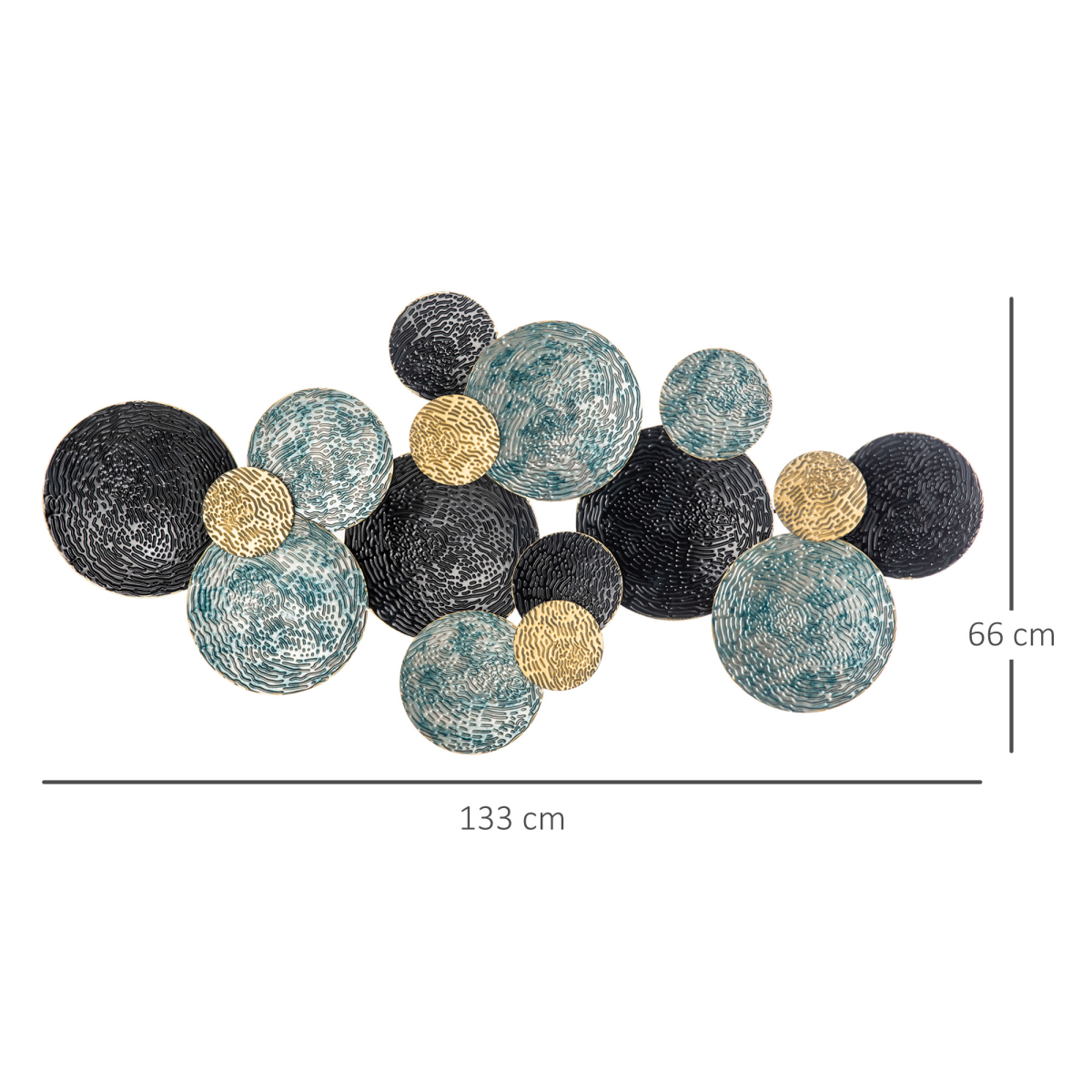 HOMCOM Multi-Disc Metal Wall Art Sculpture – 3D Modern Living Room Decor, Blue, Gold & Silver