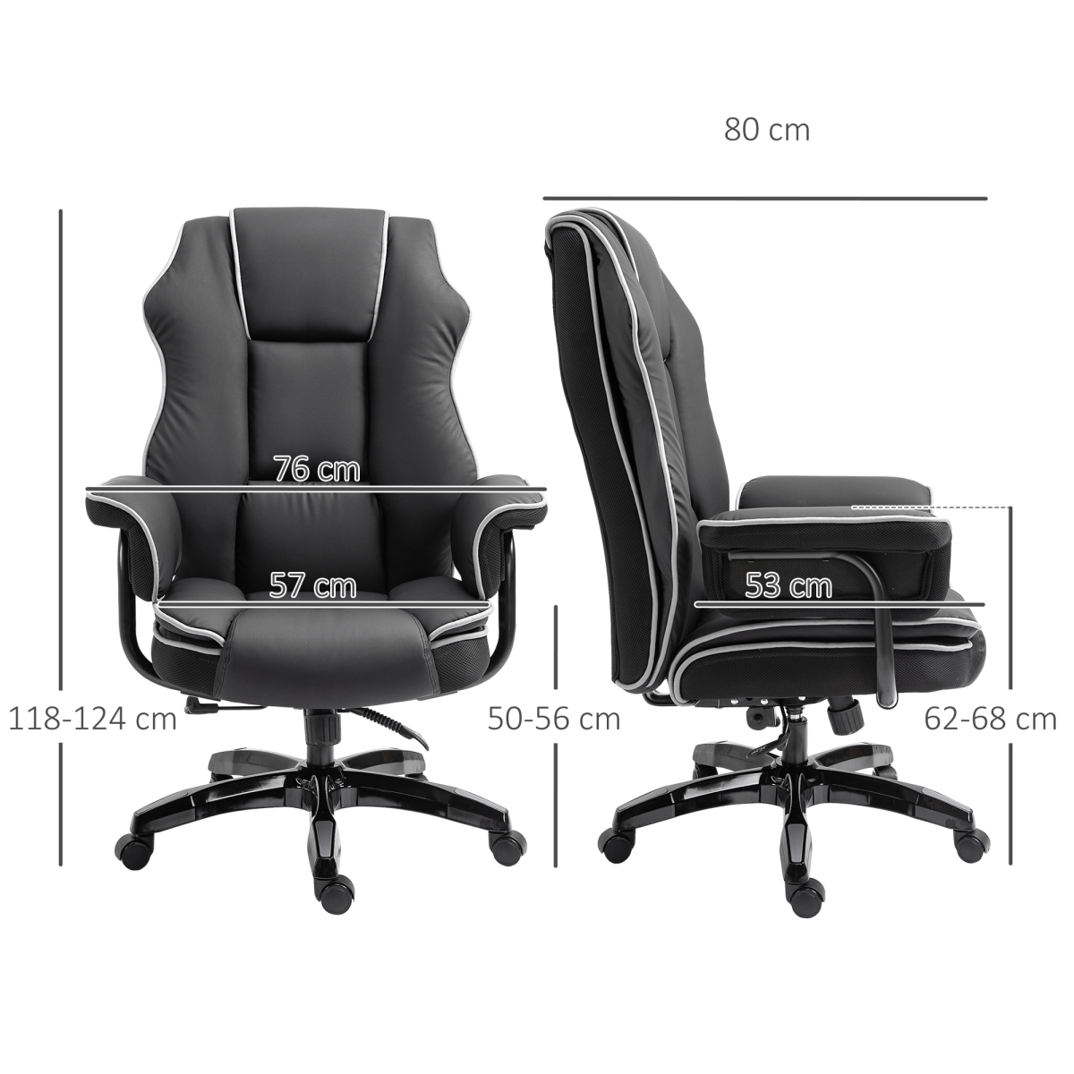 Piped PU Leather High Back Gaming Office Chair with 150° Recline & Rocking Function – Home Office Chair, Black