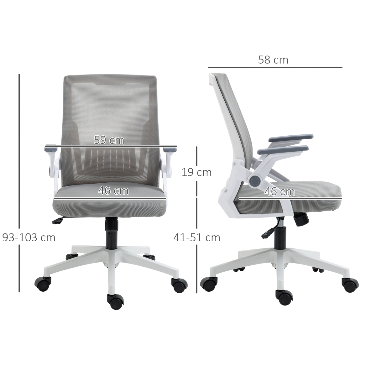 Vinsetto Mesh Home Office Chair with Lumbar Support, Flip-up Arms and Tilt – Adjustable Height Swivel Desk Chair