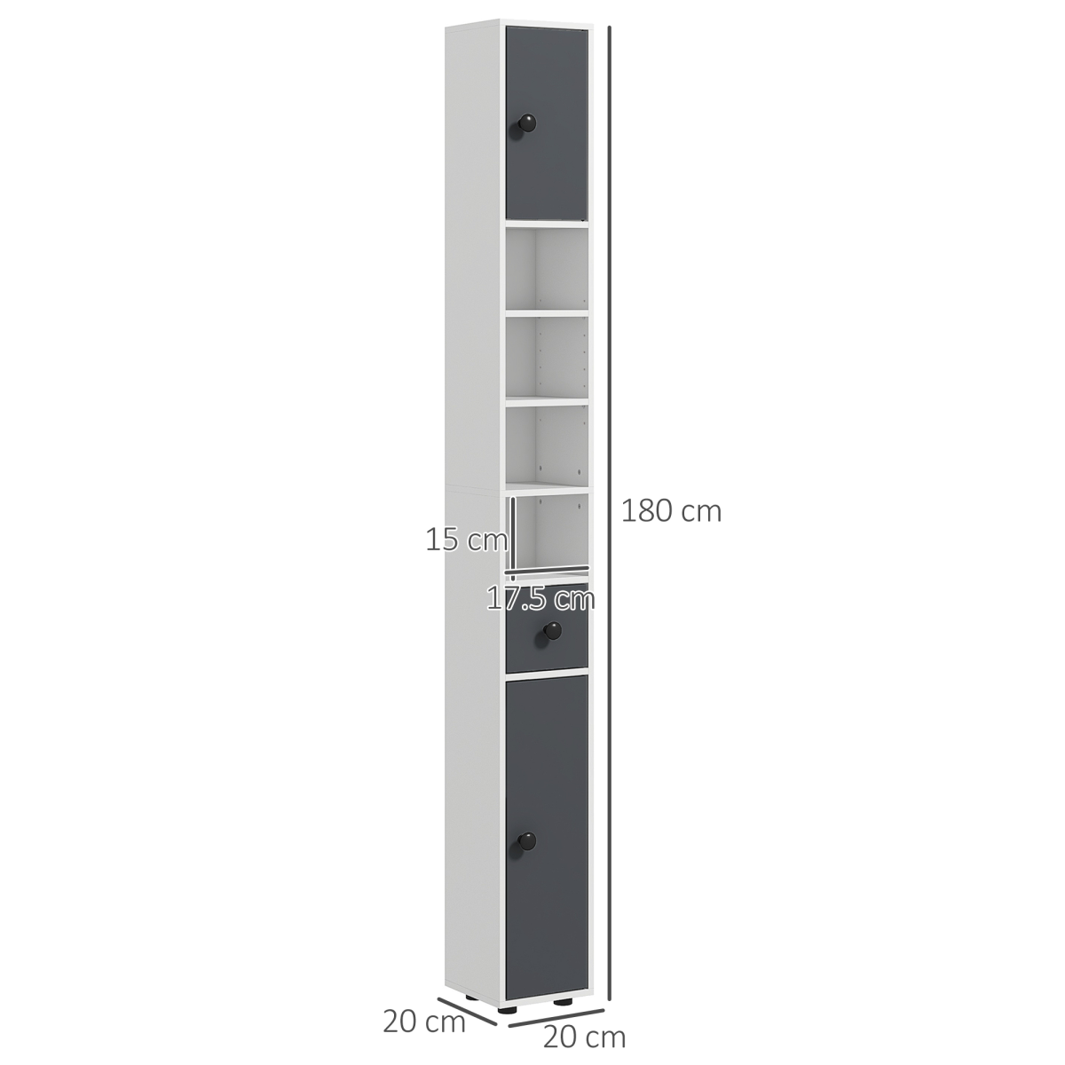 Kleankin Slim Bathroom Cabinet with Drawer, Four Open Shelves & Toilet Roll Storage – Floor Standing Unit, Grey