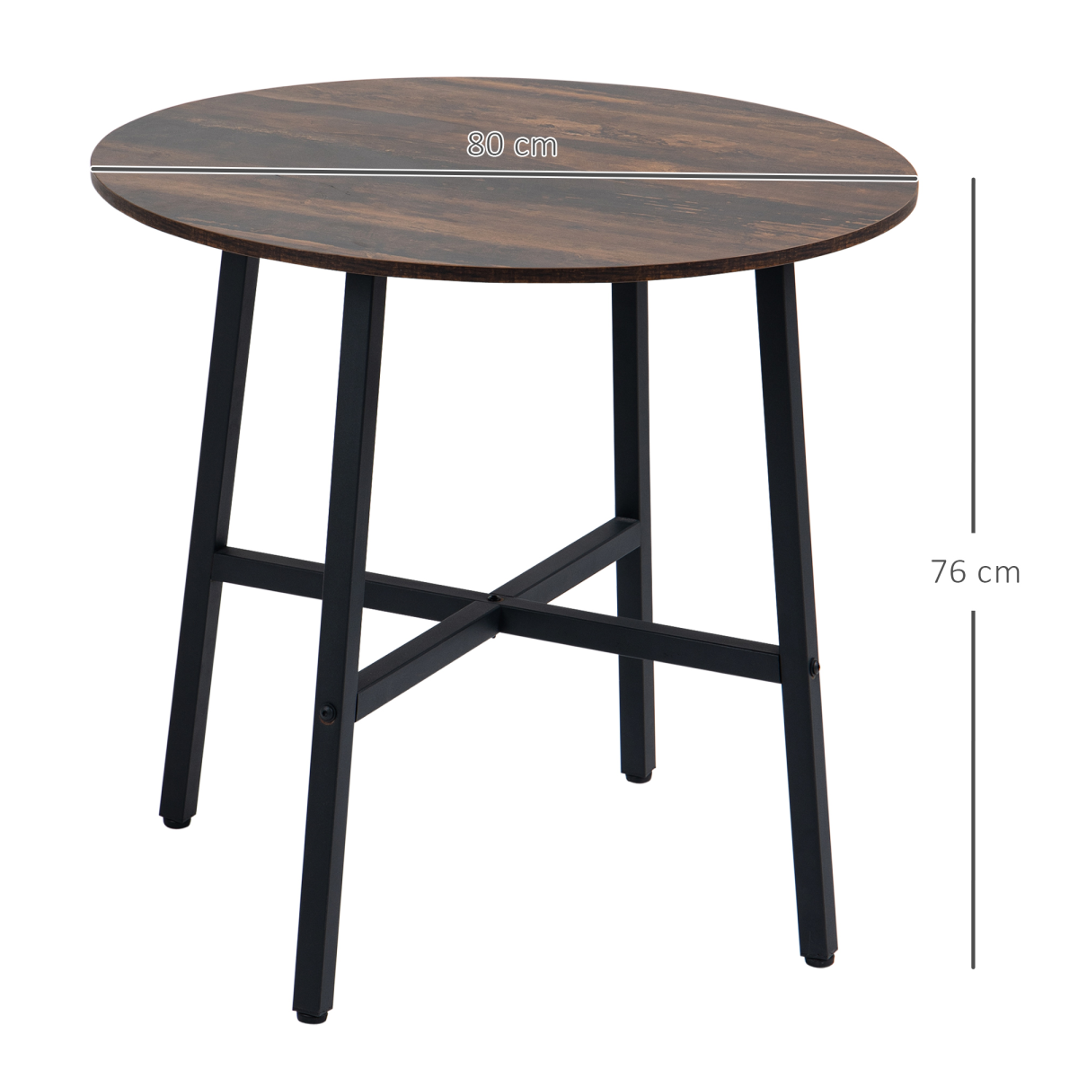 HOMCOM 80cm Round Kitchen Table for Small Spaces with Steel Legs and Non-Slip Feet – Dining Table